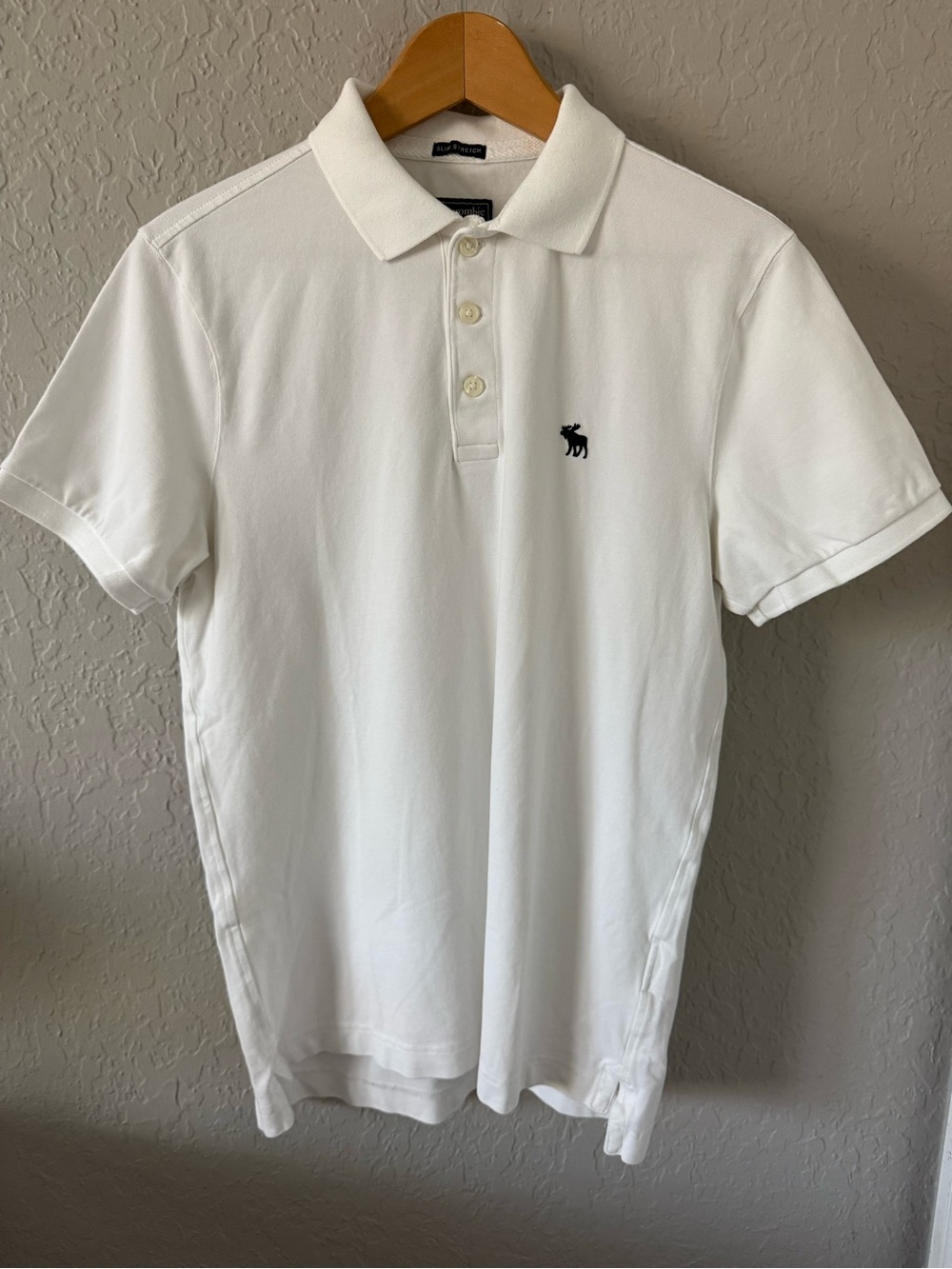 Abercrombie & Fitch White Polo with Navy Moose Logo